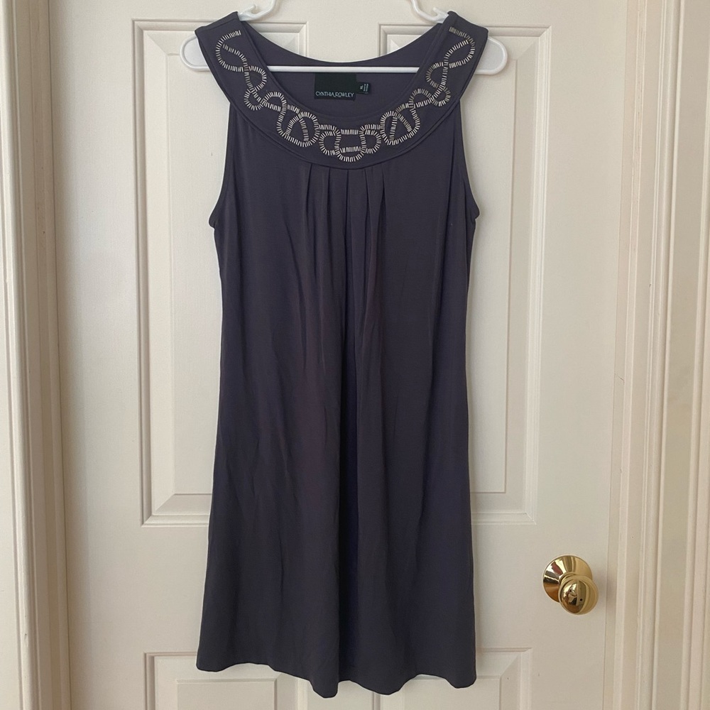 Cynthia Rowley Gray Beaded Knee-Length Midi Dress